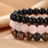 Bracelet Trio Onyx Quartz Rose Rhodonite – Protection & Sérénité - Biloria