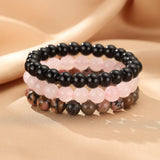 Bracelet Trio Onyx Quartz Rose Rhodonite – Protection & Sérénité - Biloria