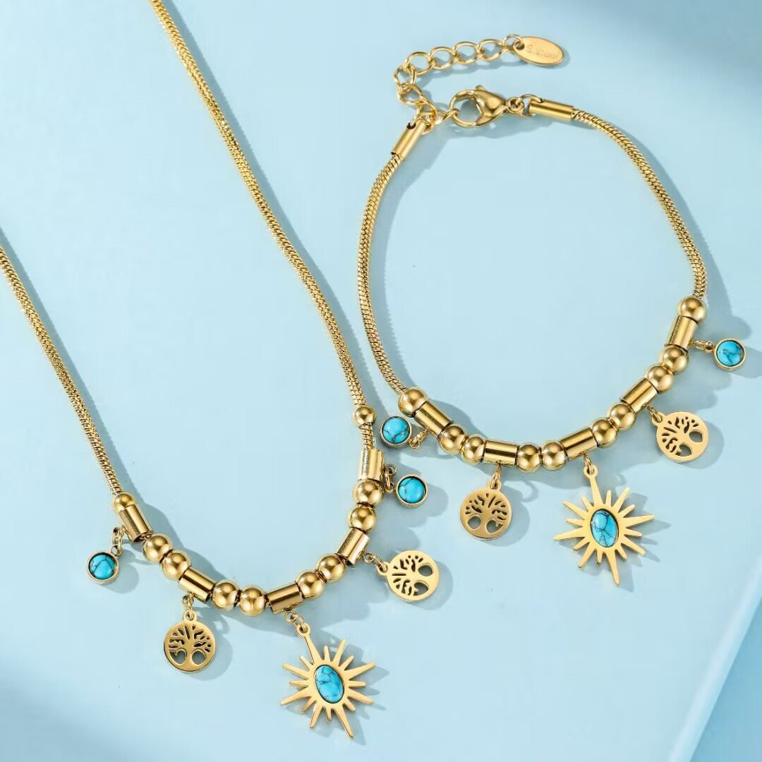 Bracelet Turquoise Arbre de Vie Acier Doré - Biloria