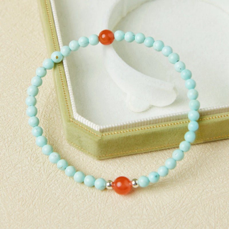Bracelet Turquoise et Agate Rouge Argent 925 – Éclat Naturel - Biloria