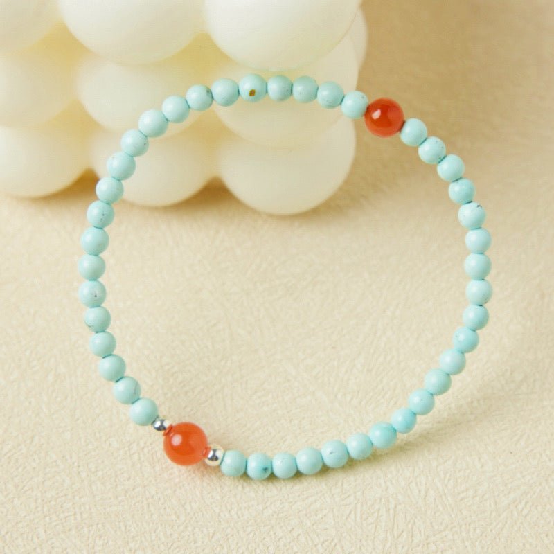 Bracelet Turquoise et Agate Rouge Argent 925 – Éclat Naturel - Biloria