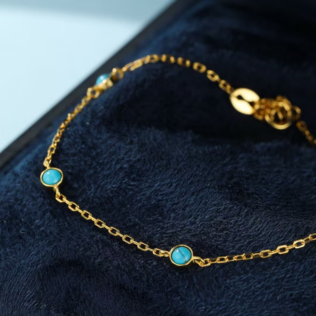 Bracelet Turquoise et Or Fins – Argent 925 Plaqué Or - Biloria