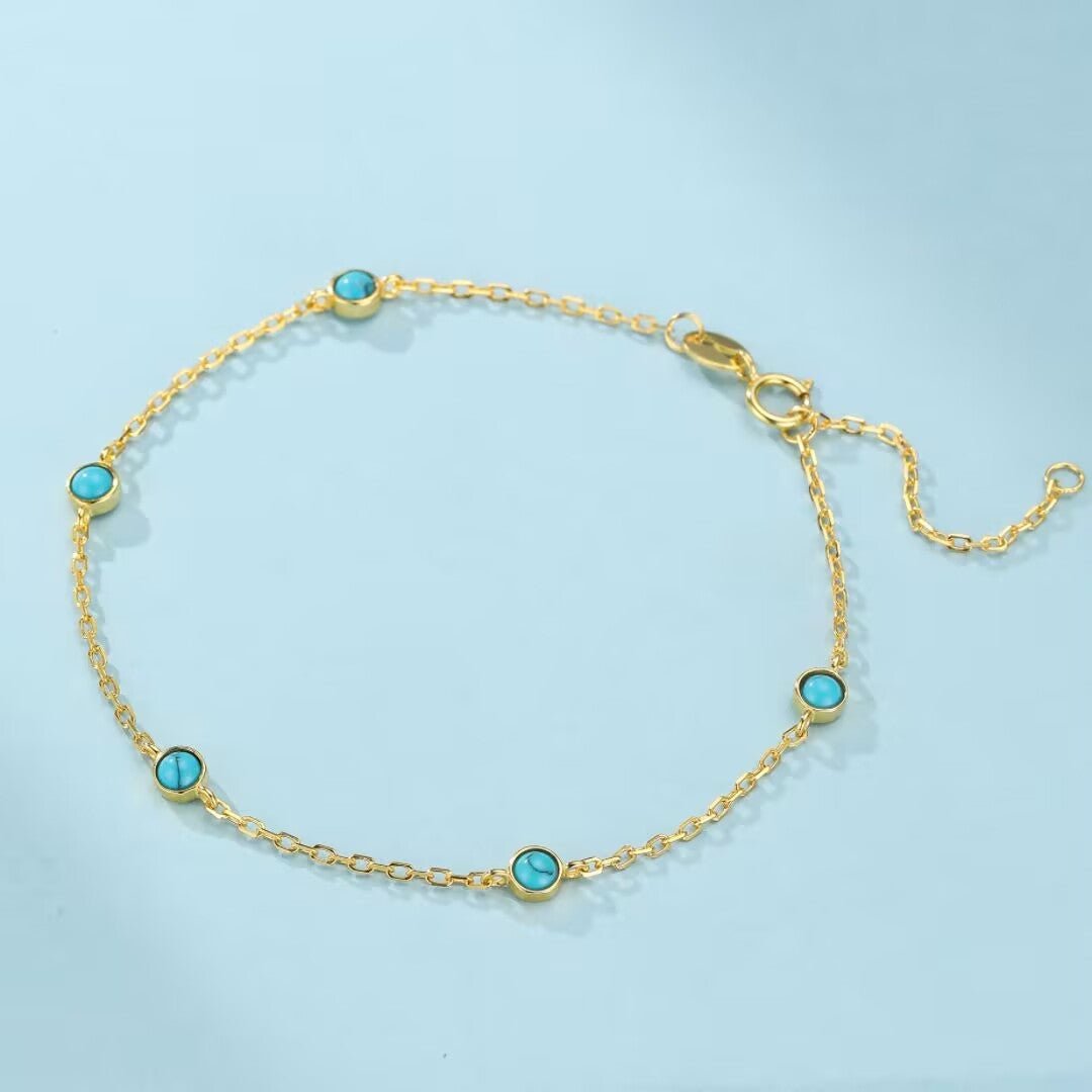 Bracelet Turquoise et Or Fins – Argent 925 Plaqué Or - Biloria