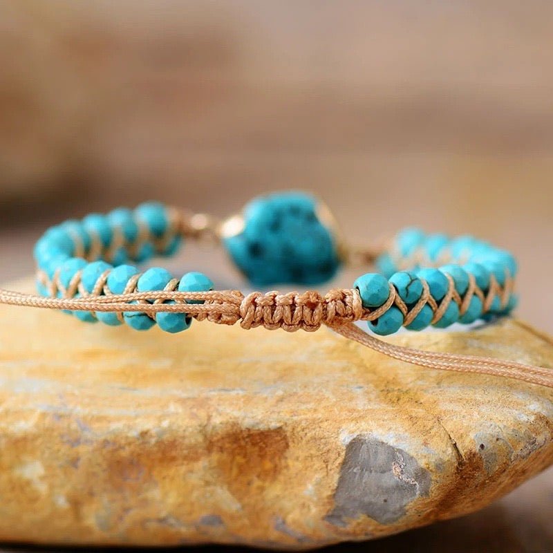 Bracelet Turquoise Fil d'Amour Argent Plaqué Or - Bijou Déco Bureau - Biloria
