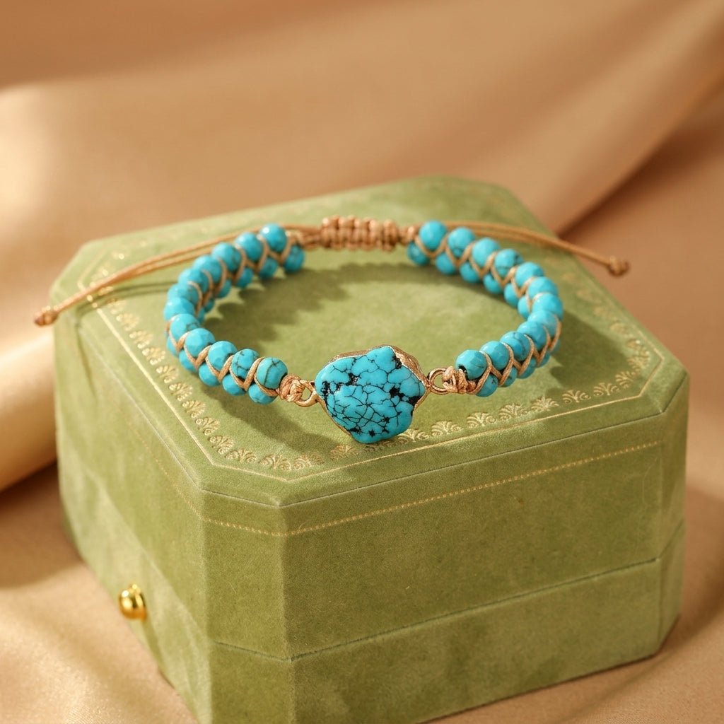 Bracelet Turquoise Fil d'Amour Argent Plaqué Or - Bijou Déco Bureau - Biloria