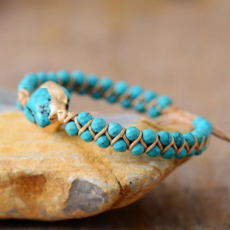 Bracelet Turquoise Fil d'Amour Argent Plaqué Or - Bijou Déco Bureau - Biloria