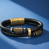 Bracelet Viking Cuir Noir Nœuds Infinis Acier Inoxydable - Biloria