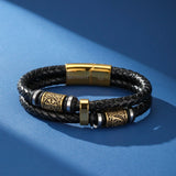 Bracelet Viking Cuir Noir Nœuds Infinis Acier Inoxydable - Biloria