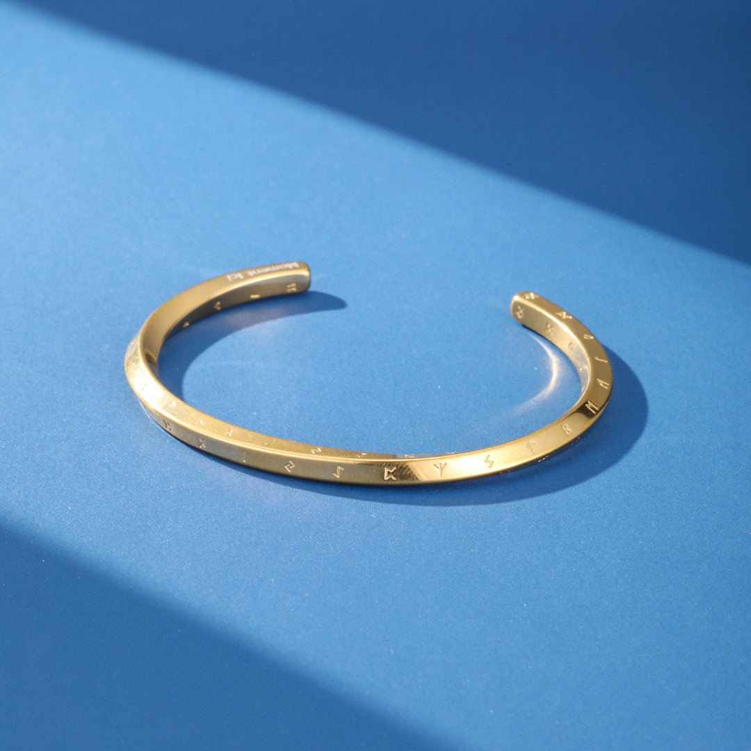 Bracelet Viking Jonc Runes Gravées Protection Lithothérapie - Biloria