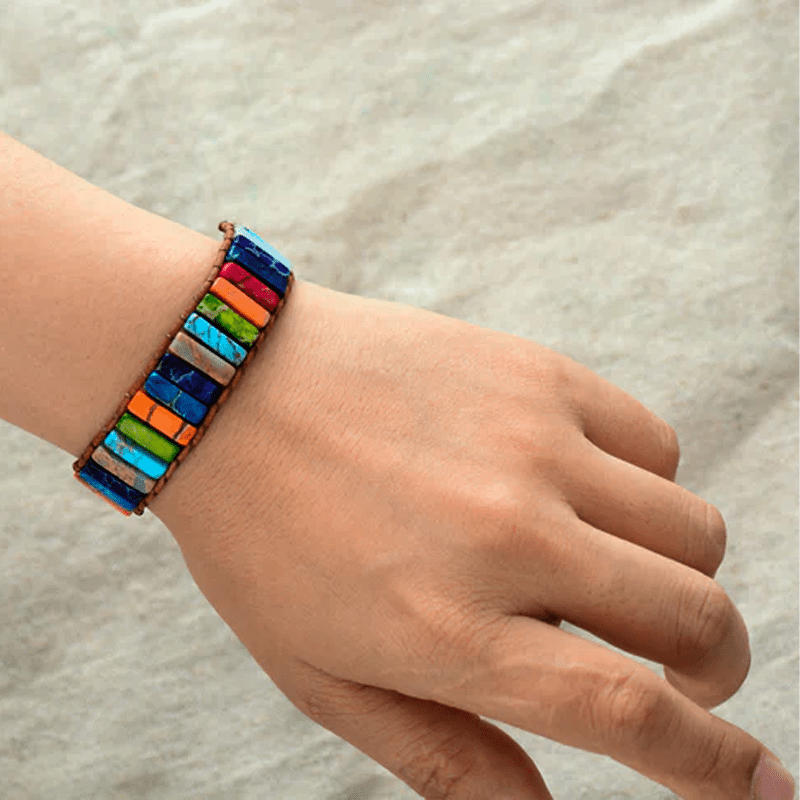 Bracelet Wrap 7 Chakras en Cuir Végétal et Acier Inoxydable - Biloria