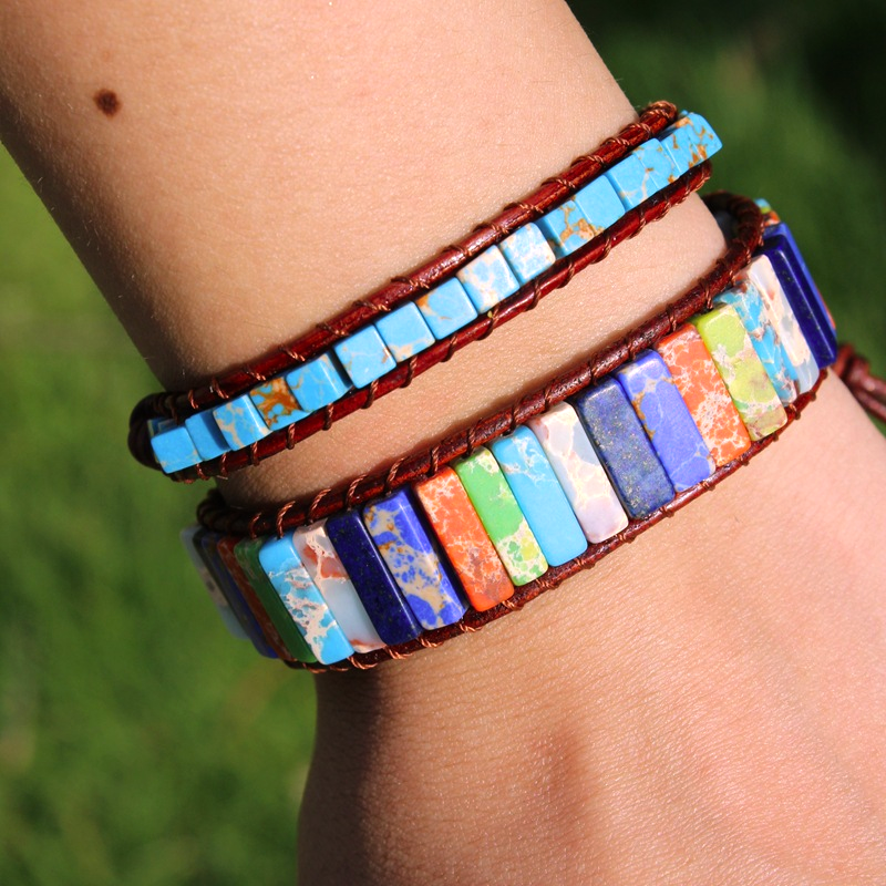 Bracelet Wrap 7 Chakras en Cuir Végétal et Acier Inoxydable - Biloria