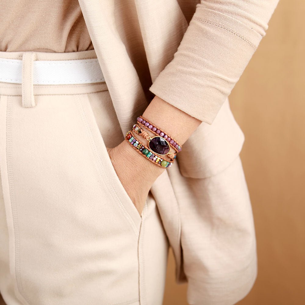 Bracelet Wrap Améthyste Jaspe – Sérénité et Spiritualité - Biloria