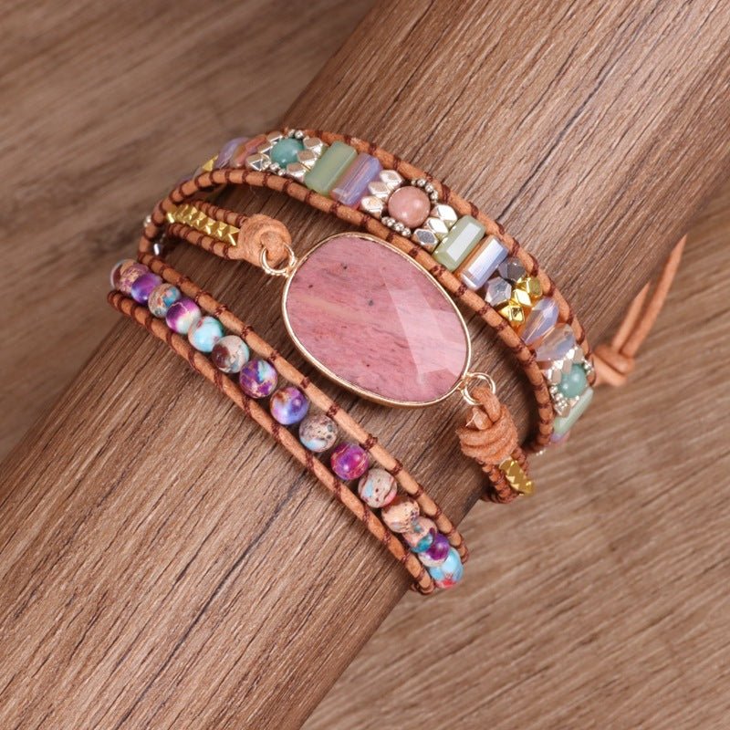 Bracelet Wrap Rhodochrosite Jaspe Éclat Naturel Fait Main - Biloria