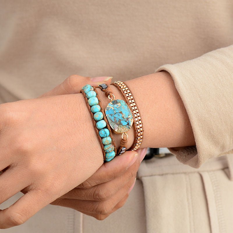 Bracelet Wrap Turquoise Cuir – Bijou Tendance Bureau - Biloria