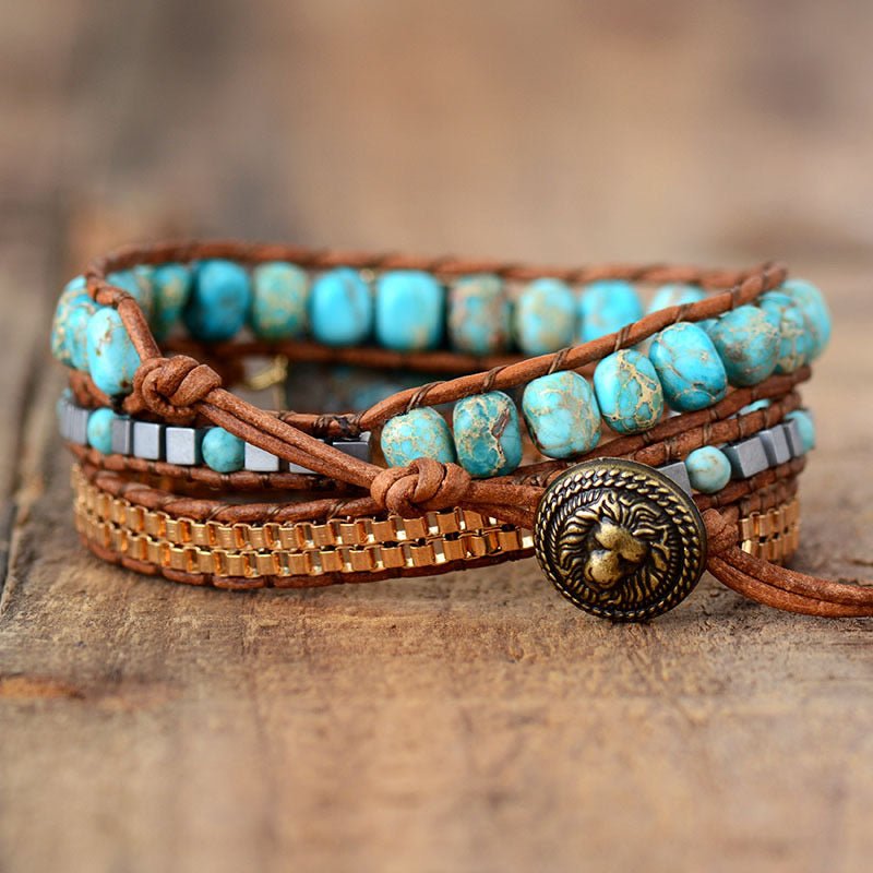 Bracelet Wrap Turquoise Cuir – Bijou Tendance Bureau - Biloria