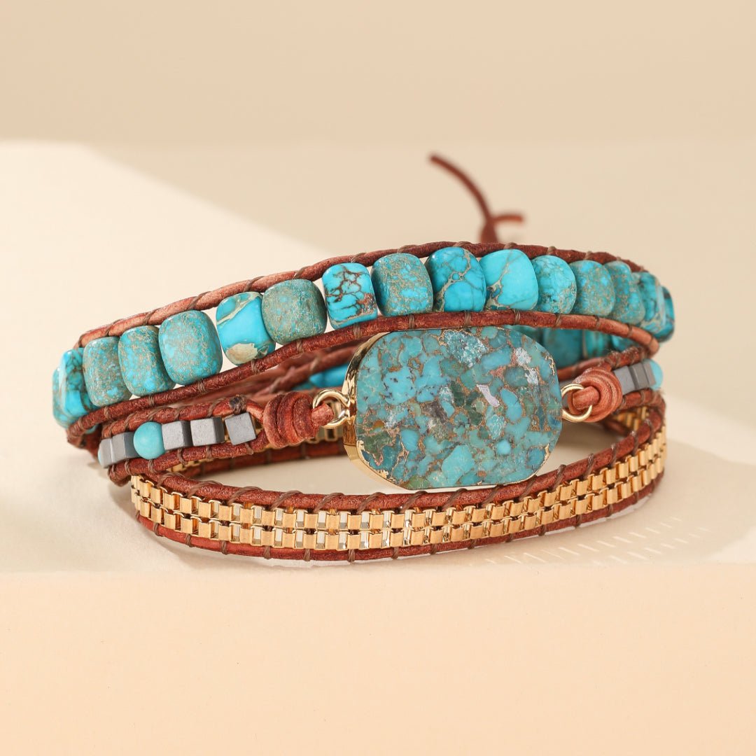 Bracelet Wrap Turquoise Cuir – Bijou Tendance Bureau - Biloria