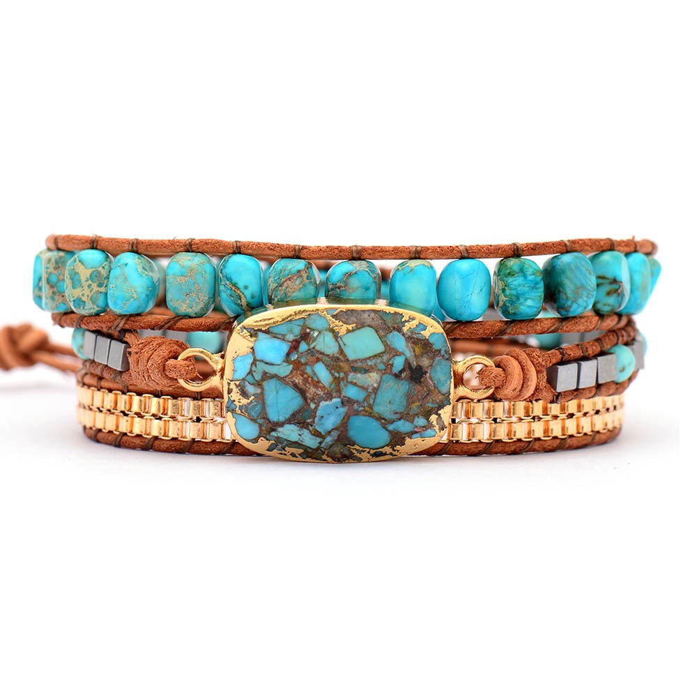 Bracelet Wrap Turquoise Cuir – Bijou Tendance Bureau - Biloria