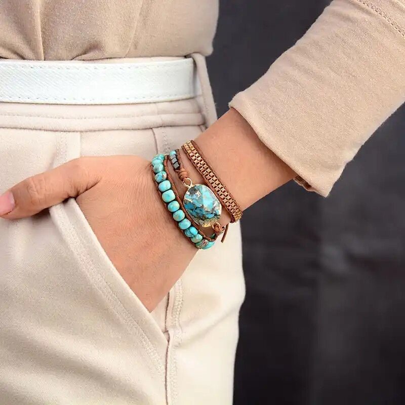 Bracelet Wrap Turquoise Cuir – Bijou Tendance Bureau - Biloria