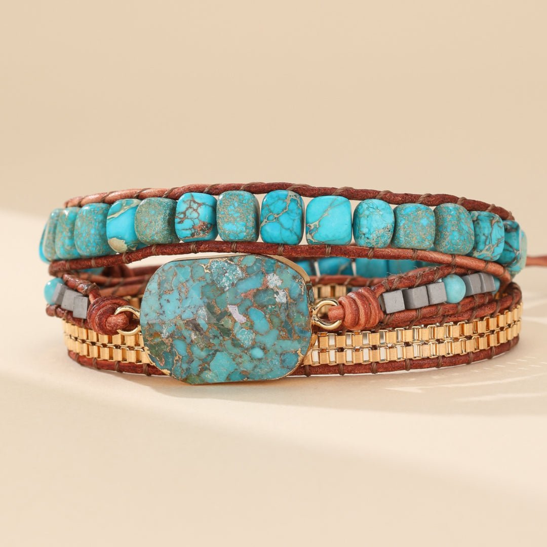 Bracelet Wrap Turquoise Cuir – Bijou Tendance Bureau - Biloria