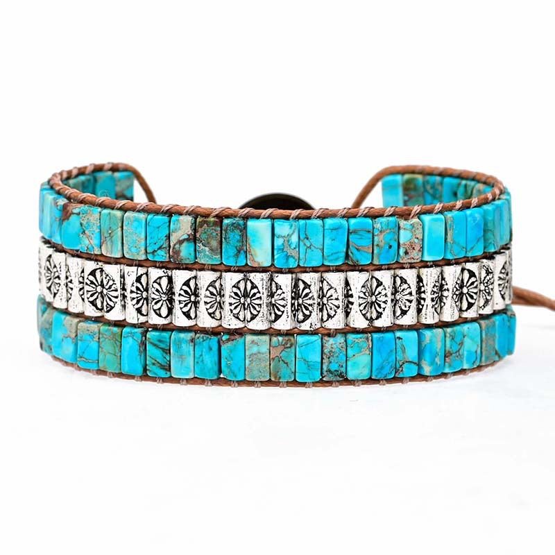 Bracelet Wrap Turquoise Fait Main - Protection et Sagesse - Biloria