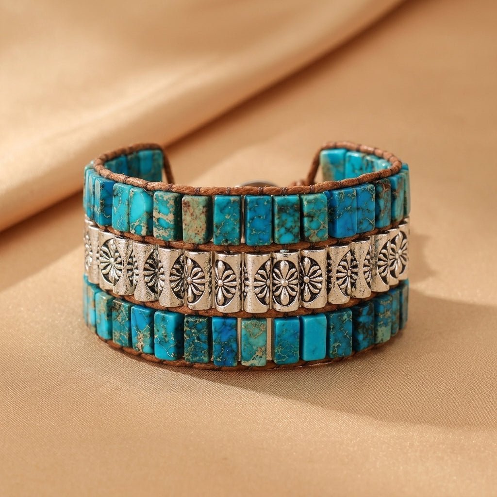 Bracelet Wrap Turquoise Fait Main - Protection et Sagesse - Biloria