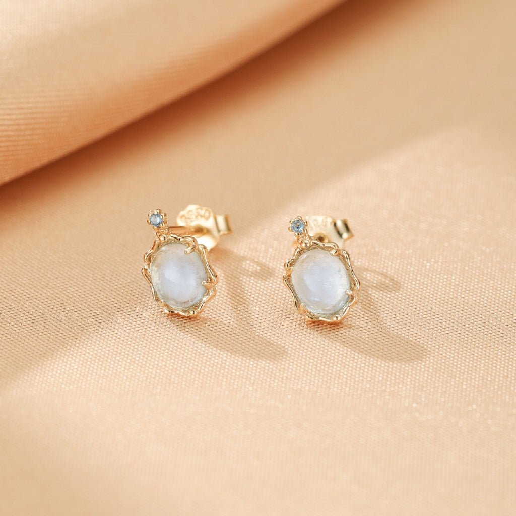 Clous d'oreilles Aigue marine Vague Céleste en Argent 925 - Biloria