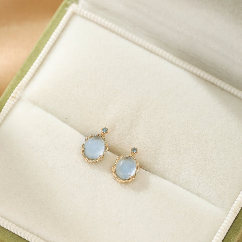 Clous d'oreilles Aigue marine Vague Céleste en Argent 925 - Biloria