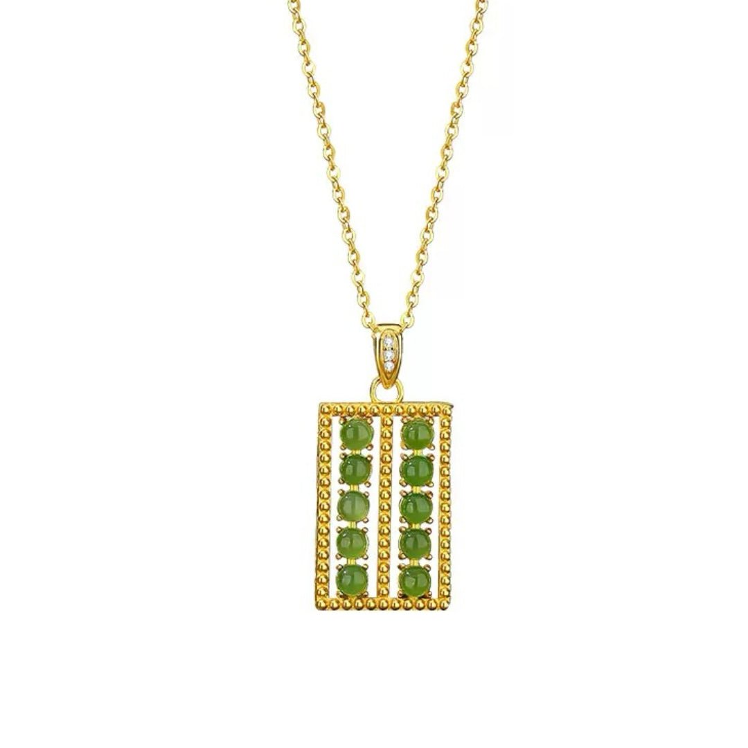 Collier Abaque de Fortune en Jade et Argent Plaqué Or - Biloria