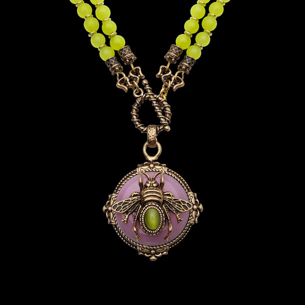 Collier Agate Jaune Abeille Royale en Pierre Naturelle - Biloria