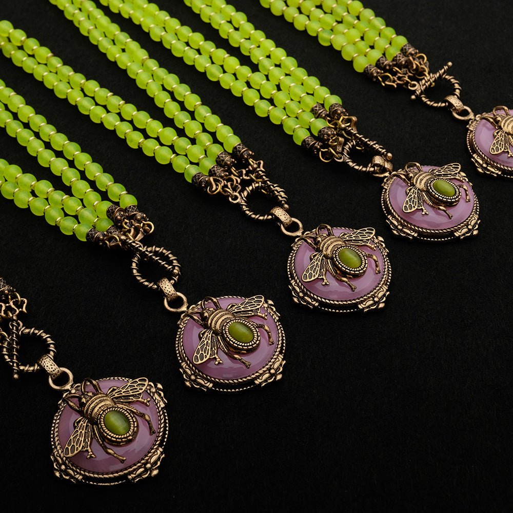 Collier Agate Jaune Abeille Royale en Pierre Naturelle - Biloria