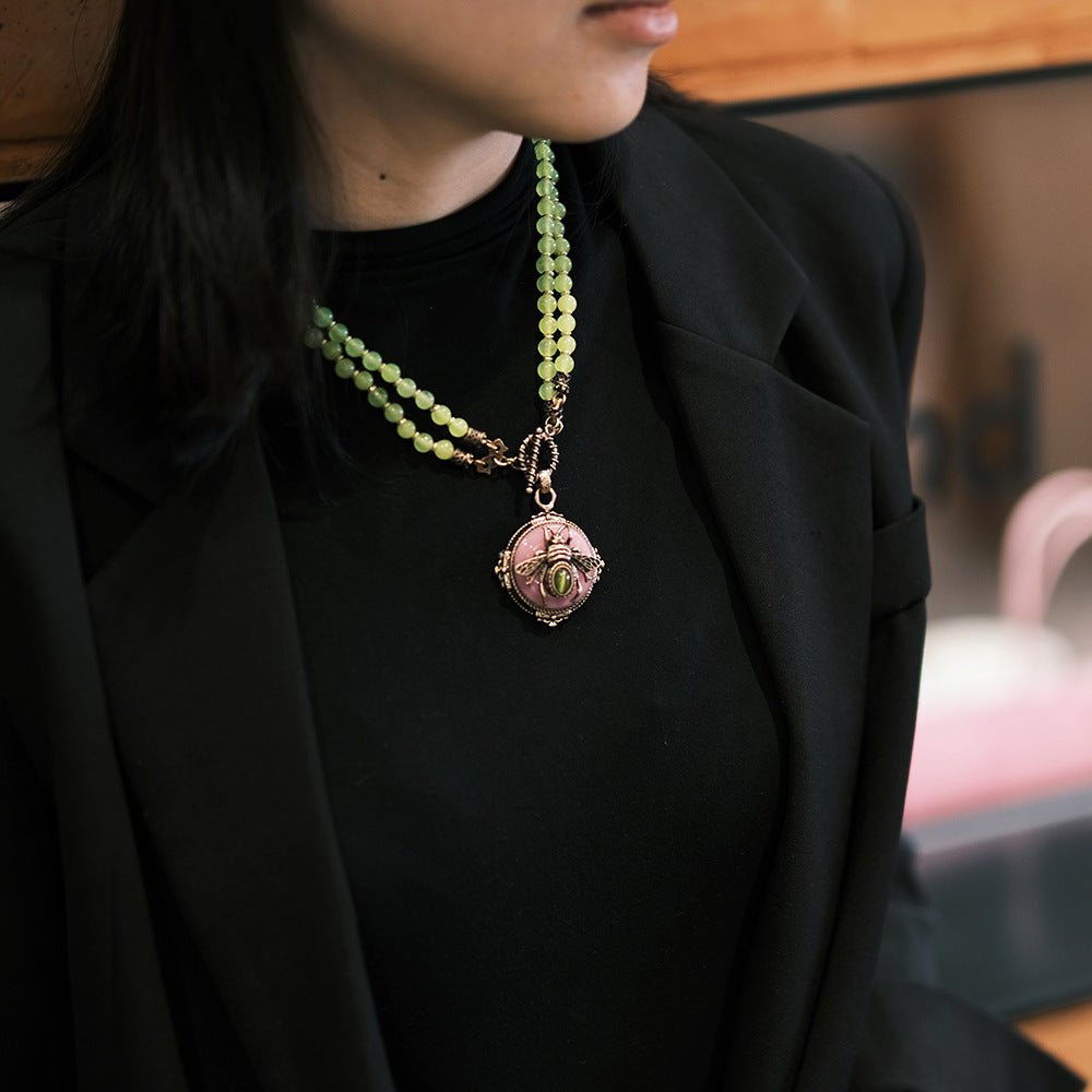 Collier Agate Jaune Abeille Royale en Pierre Naturelle - Biloria