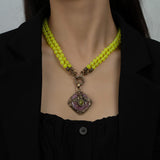 Collier Agate Jaune Abeille Royale en Pierre Naturelle - Biloria