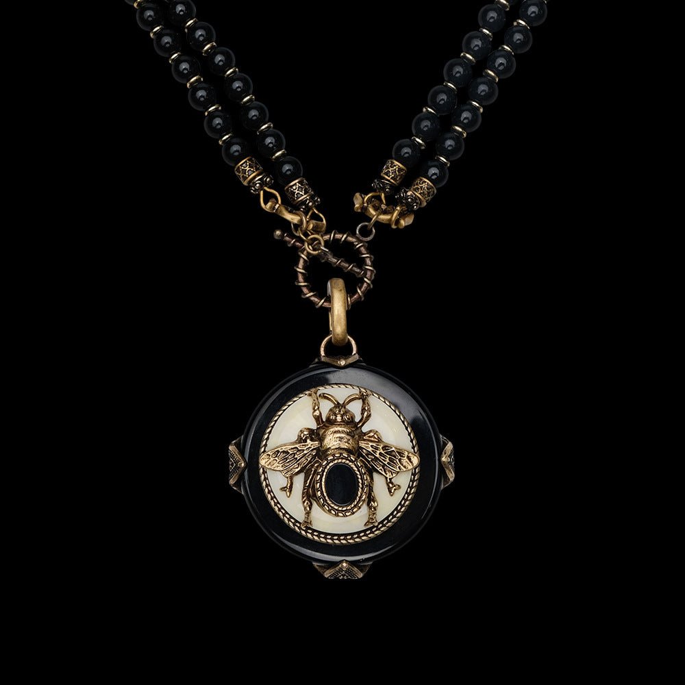 Collier Agate Noire Abeille Royale - Biloria