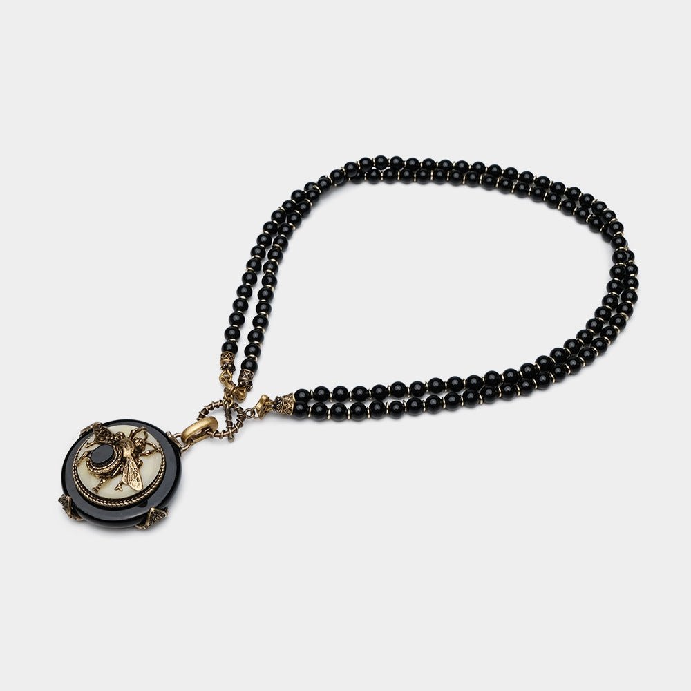 Collier Agate Noire Abeille Royale - Biloria