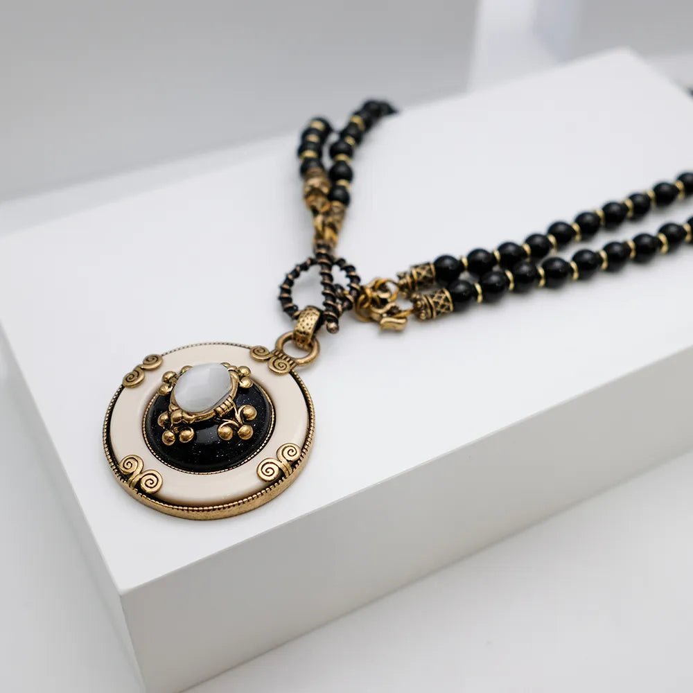 Collier Agate Noire Fleur de Lys Protection - Biloria