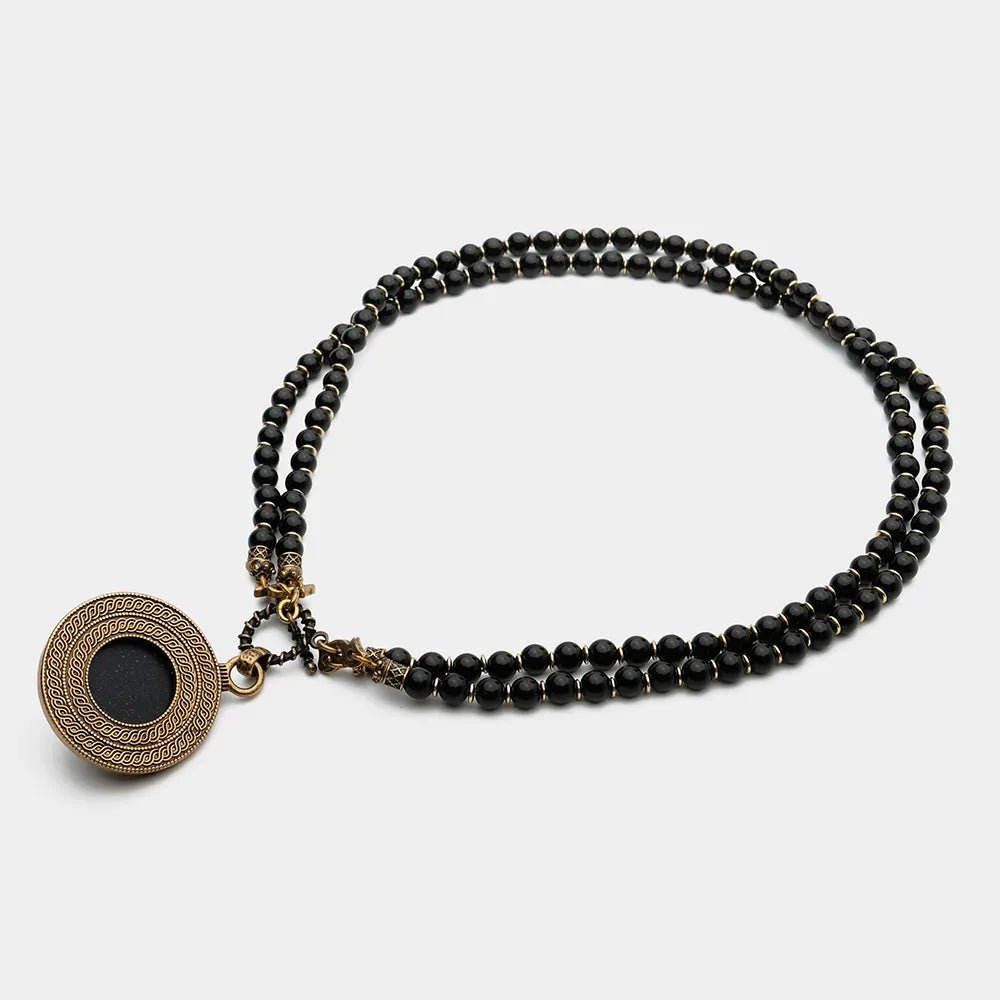 Collier Agate Noire Fleur de Lys Protection - Biloria