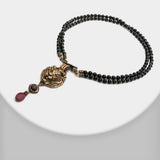 Collier Agate Noire Roi Lion en Laiton et Pierres Naturelles - Biloria
