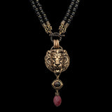 Collier Agate Noire Roi Lion en Laiton et Pierres Naturelles - Biloria
