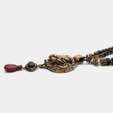 Collier Agate Noire Roi Lion en Laiton et Pierres Naturelles - Biloria