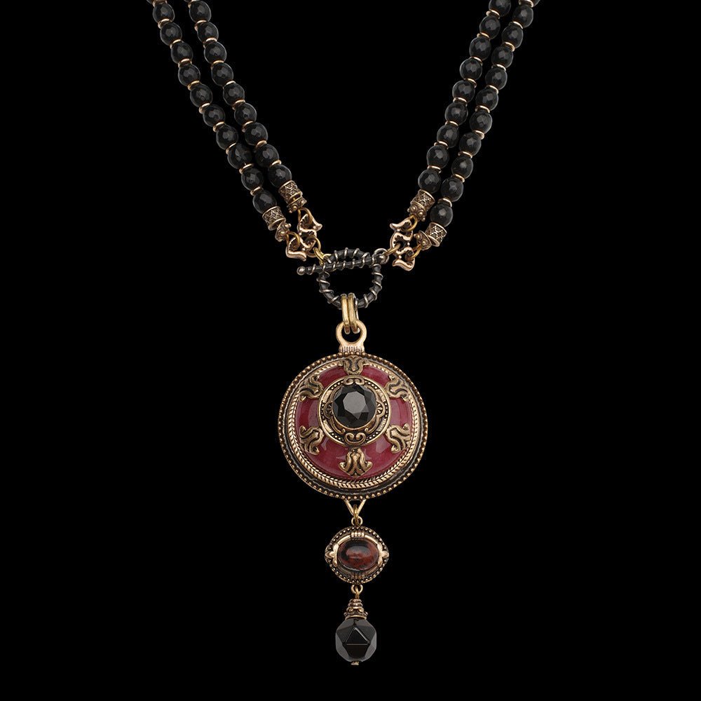 Collier Agate Rouge et Noir – Bijou Ethnie Protecteur - Biloria