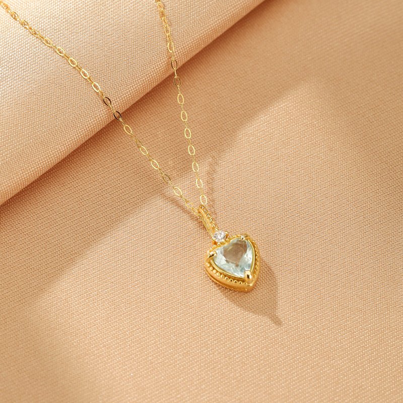 Collier Aigue Marine Cœur Argent Plaqué Or - Biloria