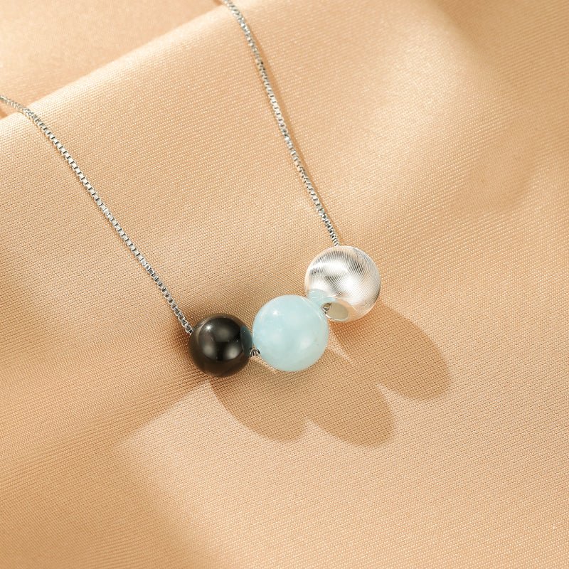 Collier Aigue-Marine Obsidienne Argent 925 – Bijou Tendance Bureau - Biloria