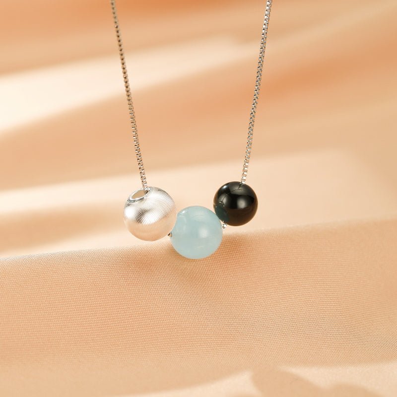 Collier Aigue-Marine Obsidienne Argent 925 – Bijou Tendance Bureau - Biloria