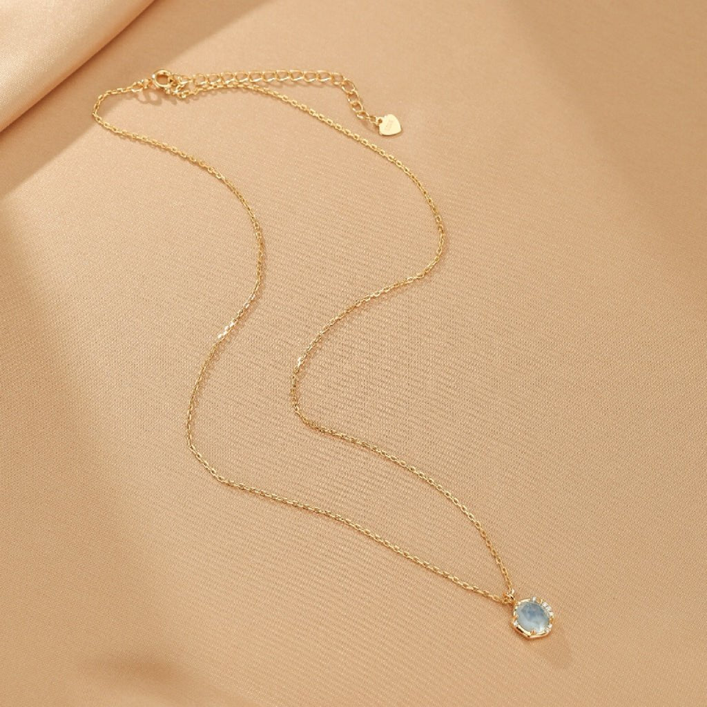 Collier Aigue marine Pierre de Lune Argent Plaqué Or 10K - Biloria