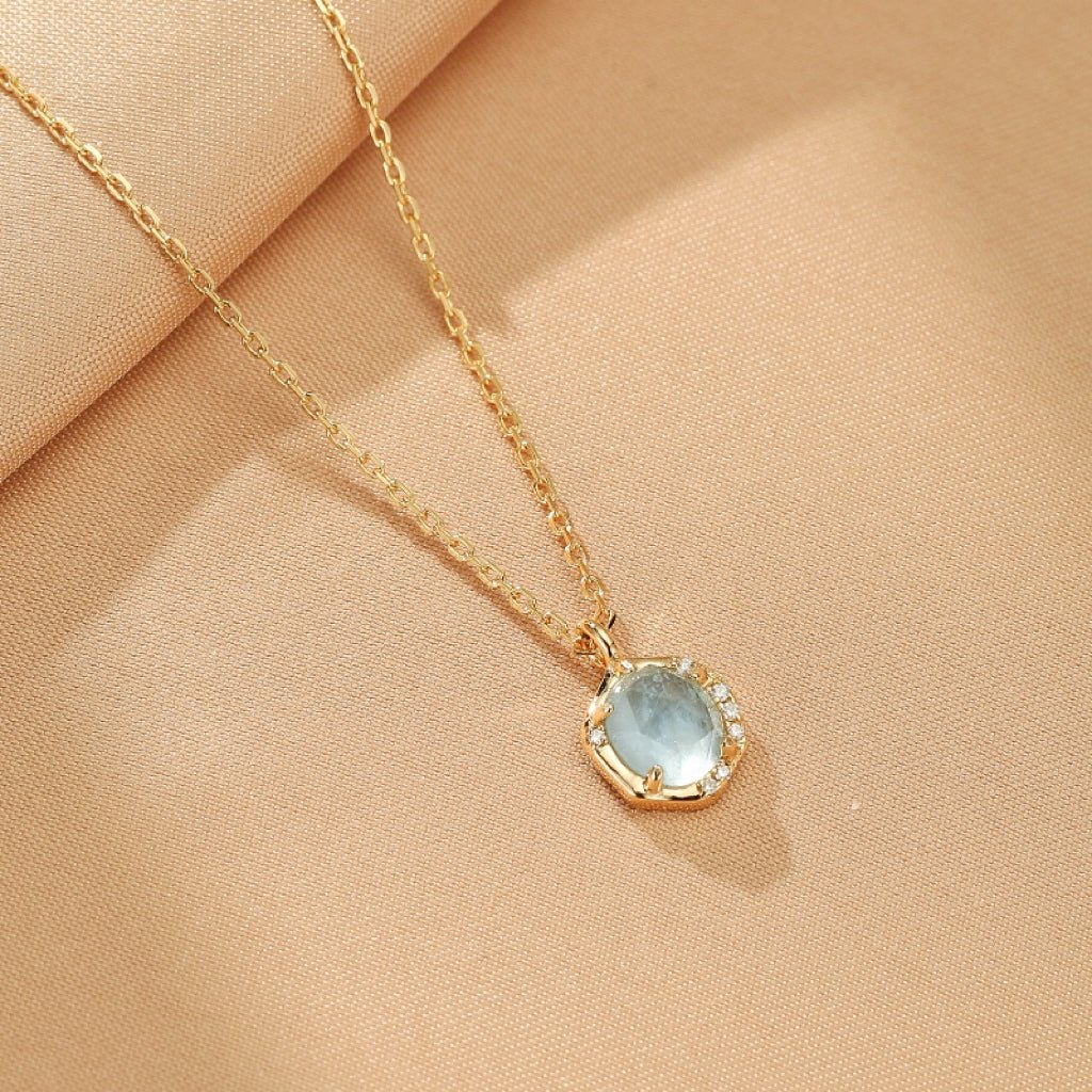 Collier Aigue marine Pierre de Lune Argent Plaqué Or 10K - Biloria