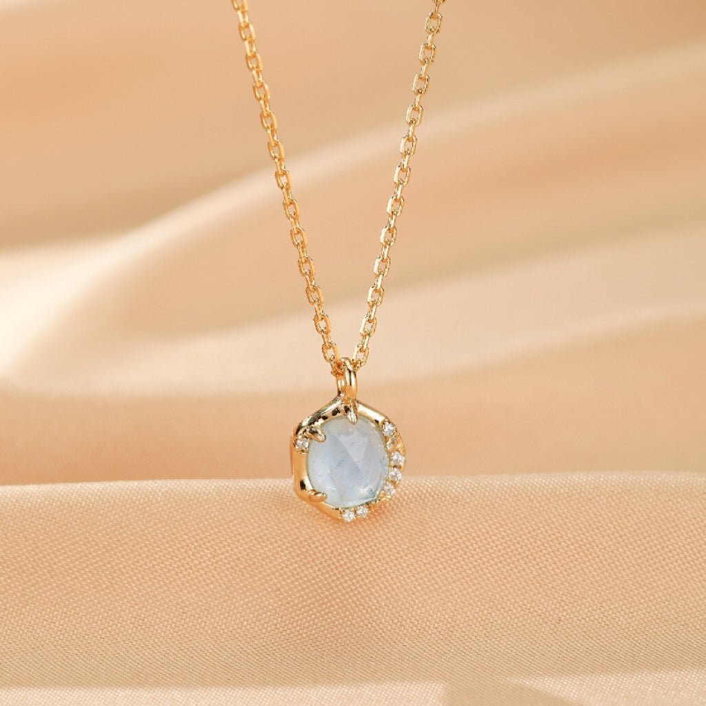 Collier Aigue marine Pierre de Lune Argent Plaqué Or 10K - Biloria