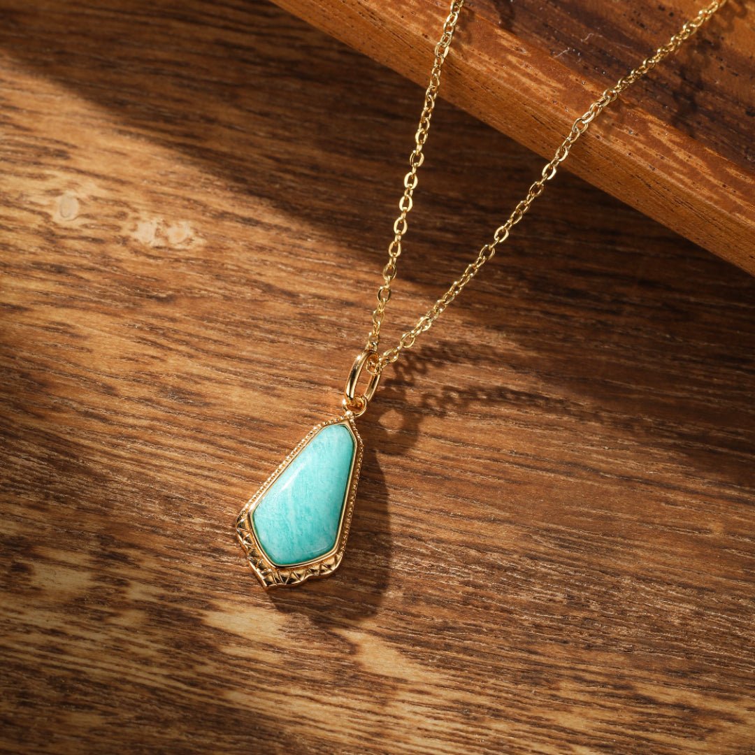 Collier Amazonite Bleu Ciel - Argent Plaqué Or Longueur Ajustable - Biloria