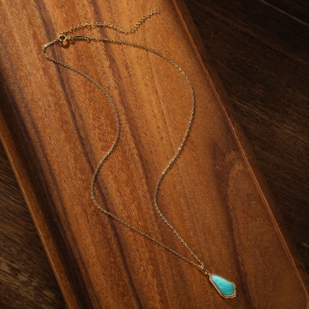 Collier Amazonite Bleu Ciel - Argent Plaqué Or Longueur Ajustable - Biloria