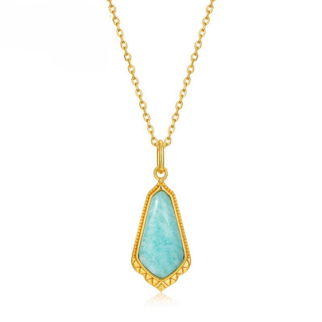 Collier Amazonite Bleu Ciel - Argent Plaqué Or Longueur Ajustable - Biloria