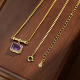 Collier Améthyste Carré Violet - Argent Plaqué Or Spirituel - Biloria